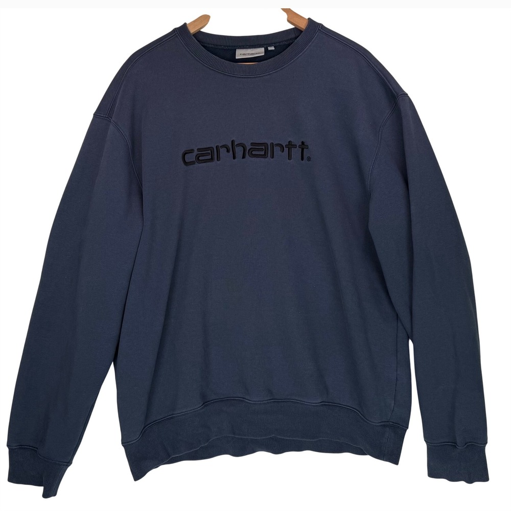 Carhartt WIP Duck Blue Crewneck Sweatshirt w/Black Embroidered‎ Script  XL - Picture 4 of 10
